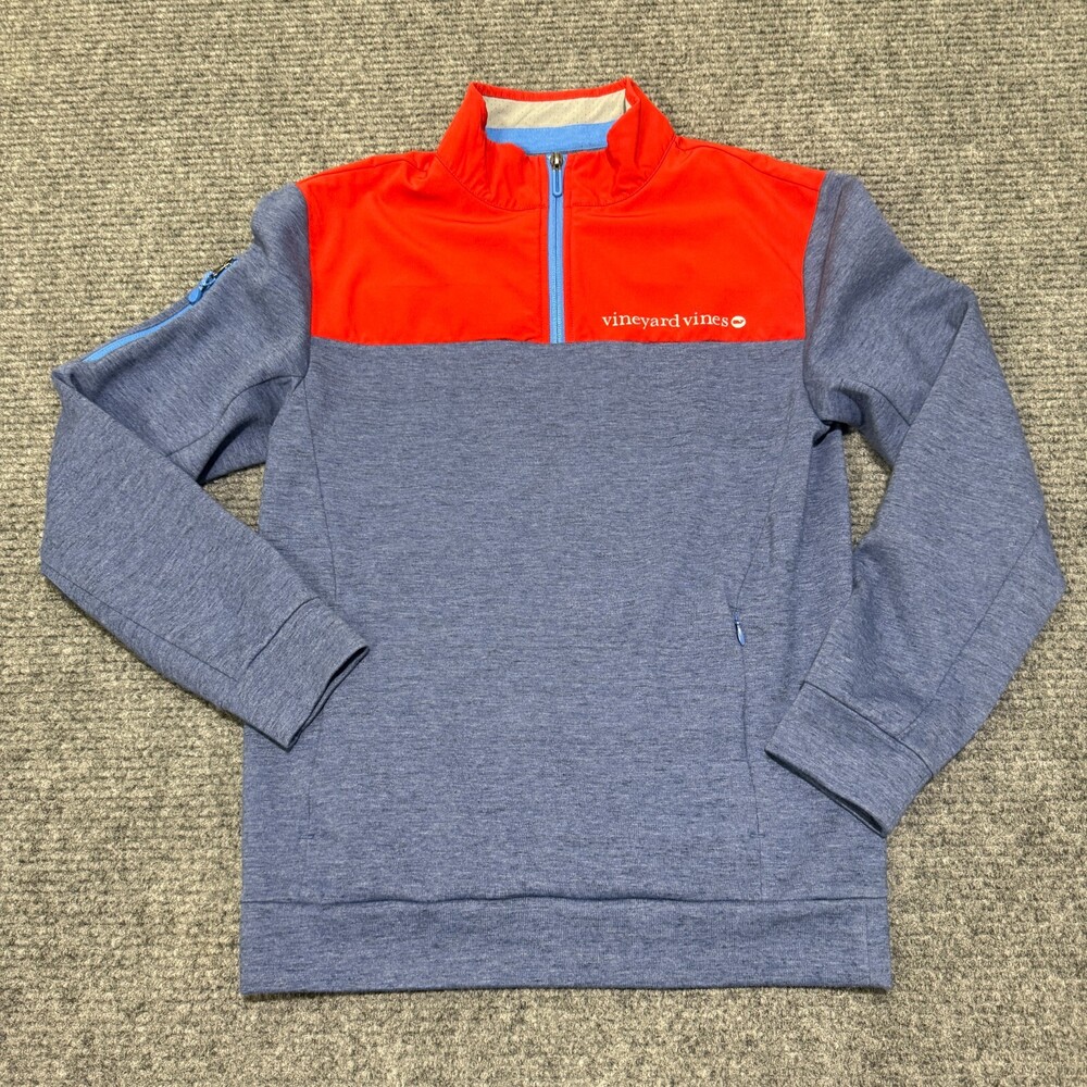 Vineyard Vines Sweatshirt Mens XS Blue Red 1/4 Zip Pullover Mock Neck Logo